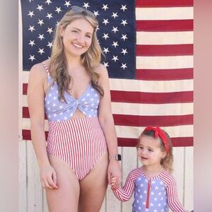 NWOT Caden Lane Ruched Cutout One-Piece Swimsuit - All American, Size XL